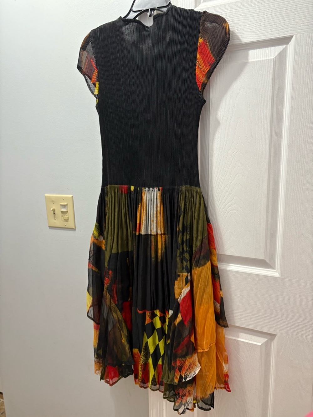 Unbranded Isse Miyake Style Black Pleated Cap-Sleeve Dress Abstract Print Dress - Picture 2 of 16